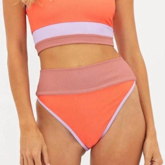 Beach Riot Emmy Colorblock High Waist Bikini Bottoms Size Medium - Picture 2 of 8